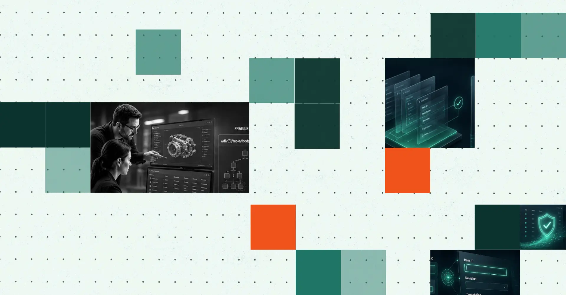Illustration comparing PLM test automation and standard web testing, highlighting coverage across web portals, Java thick clients, canvas or WebGL interfaces, APIs, and cross-layer business workflows that standard web testing tools cannot fully automate.